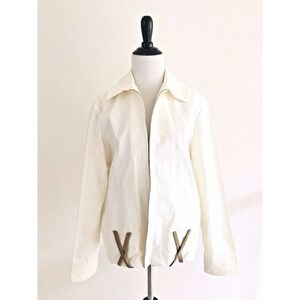 Trademark | Womens Size M White Full Zip Up Jacket Collar Long Sleeves Cotton